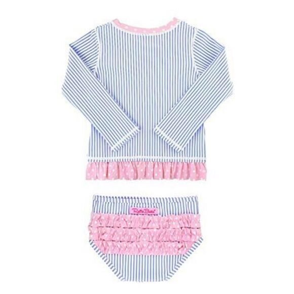 RuffleButts Toddler Girls Periwinkle Seersucker Long Sleeve Rash Guard Bikini Si - Picture 1 of 7
